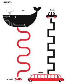 White board book cover of Good Morning World, High Contrast Book, with a black rabbit, red parrot and red and black scooter. Published by White Star.