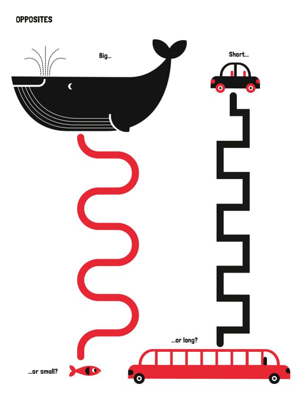 White board book cover of Good Morning World, High Contrast Book, with a black rabbit, red parrot and red and black scooter. Published by White Star.