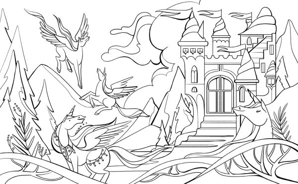 Book cover Unicorns, Coloring Book, with four unicorns in different poses. Published by White Star.