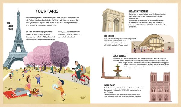 Activity Box Paris City Fun: Build your mini-city and play! with Eiffel Tower, Mona Lisa, Arc de Triomphe, Louvre Pyramid and hot air balloon. Published by White Star.