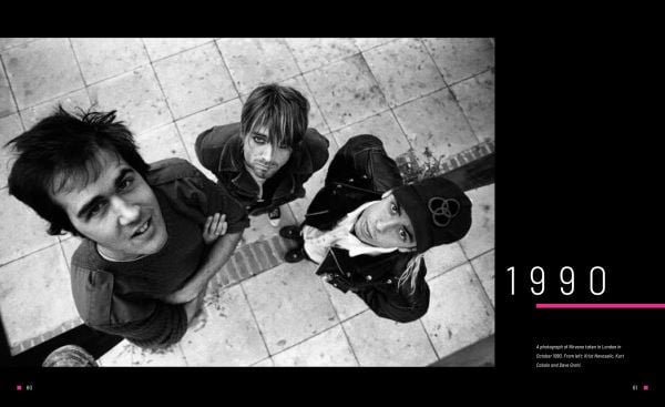 Book cover of Kurt Cobain: The Fallen Angel of Rock 'N' Roll, with an iconic image of the singer wearing thick, black eyeliner, staring into the camera. Published by White Star.