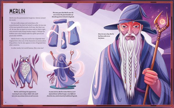 Book cover of The Great Book of Legendary Witches and Wizards, with Merlin the Great and Morgana La Fey. Published by White Star.