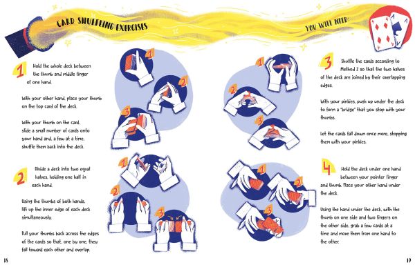 Book cover of School of Magic: More than 50 Mind-Blowing Magic Tricks, with a pair of hands holding a magic wand and the Ace of Spades. Published by White Star.