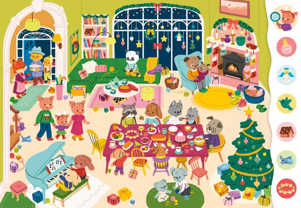 Book cover of Search and Find Christmas, with children playing in the snow. Published by White Star.