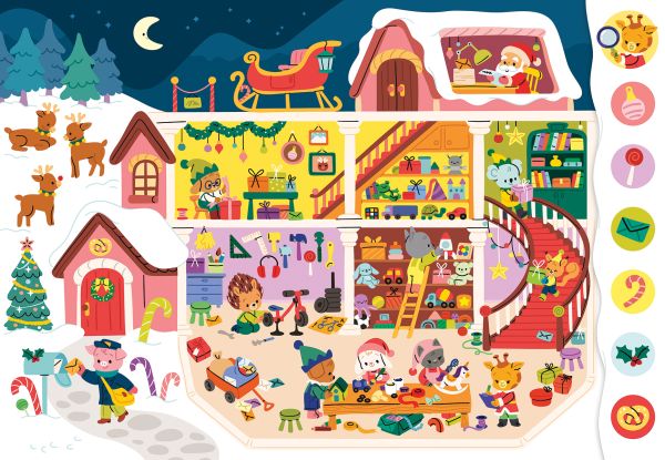 Book cover of Search and Find Christmas, with children playing in the snow. Published by White Star.