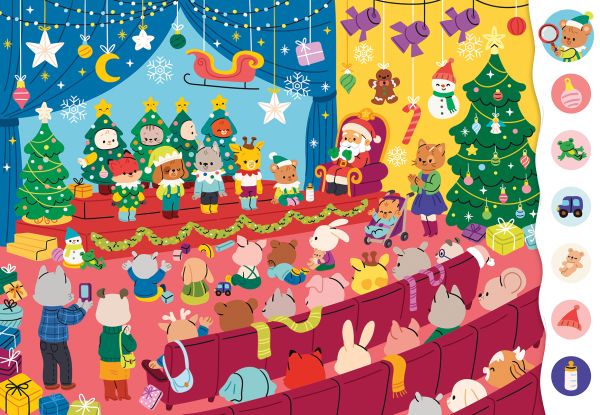 Book cover of Search and Find Christmas, with children playing in the snow. Published by White Star.