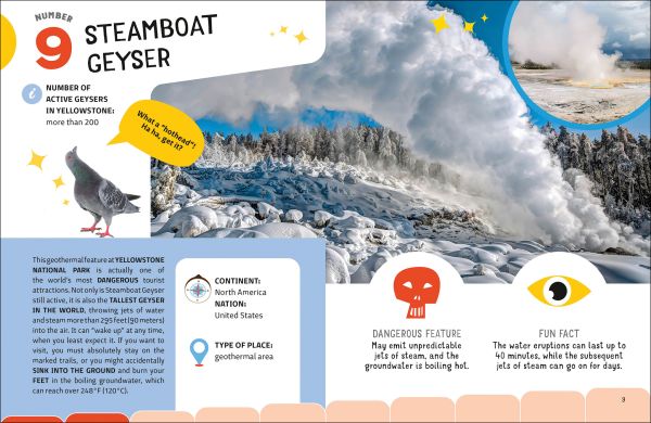 Book cover of The Top Ten: Most Dangerous Places on Earth, with hot volcano lava, alongside an iceberg and a snake. Published by White Star.