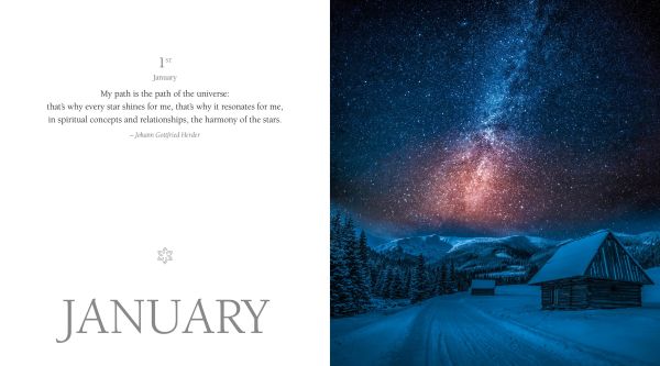 Book cover of 365 Thoughts of Harmony with the Seasons, featuring an aerial view of river snaking through landscape of orange, autumn trees and snow-covered foliage. Published by White Star.