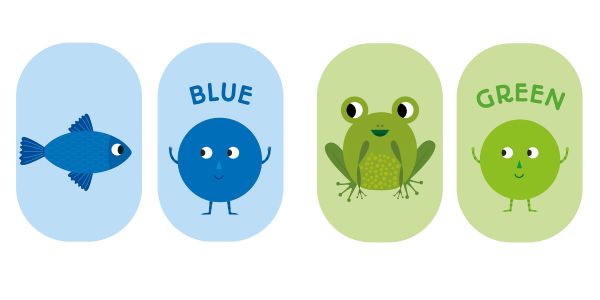 Box of Strolling With Colors: 12 Ring Flash Cards, with a large red apple. Published by White Star.