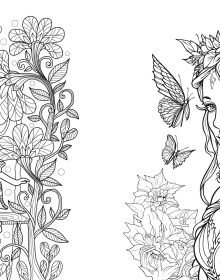 Book cover of Magical Nature: Colouring Book, featuring a bright coloured field of roses and mushrooms. Published by White Star.