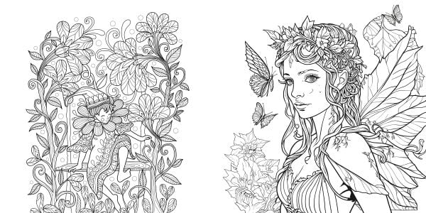 Book cover of Magical Nature: Colouring Book, featuring a bright coloured field of roses and mushrooms. Published by White Star.