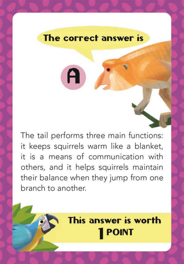 Box of Animals: 100 Q&As, featuring wild animals: an elephant, lion, giraffe, parrot, crab and tiger. Published by White Star.