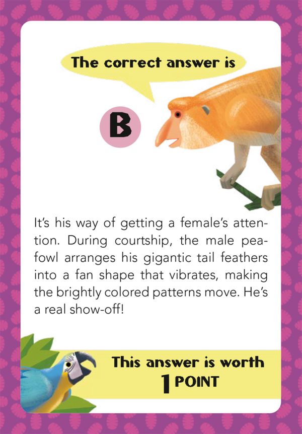 Box of Animals: 100 Q&As, featuring wild animals: an elephant, lion, giraffe, parrot, crab and tiger. Published by White Star.