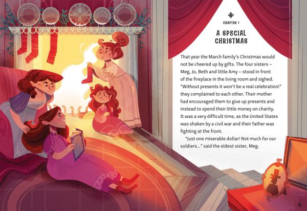 Book cover of Little Women: Inspired by the Masterpiece by Louisa May Alcott, featuring four sisters: one reading a story to the others. Published by White Star.