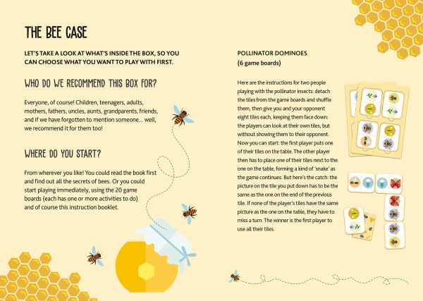 Activity box of Eco-Play Bees! Over 20 Boardgames in a Travel Size Box, with bees, honeycomb and honey pots. Published by White Star.