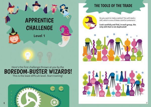 Book cover of School of Magic: Awesome Activities for Hours of Engaging Fun, with an owl magician sitting on top of a castle. Published by White Star.