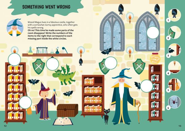 Book cover of School of Magic: Awesome Activities for Hours of Engaging Fun, with an owl magician sitting on top of a castle. Published by White Star.