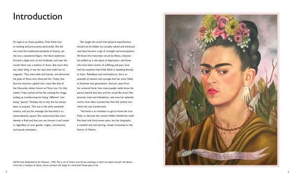 Book cover of Frida:Woman. Artist. Icon.; featuring the artist wearing a large flower in her hair. Published by White Star.