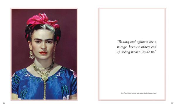 Book cover of Frida:Woman. Artist. Icon.; featuring the artist wearing a large flower in her hair. Published by White Star.