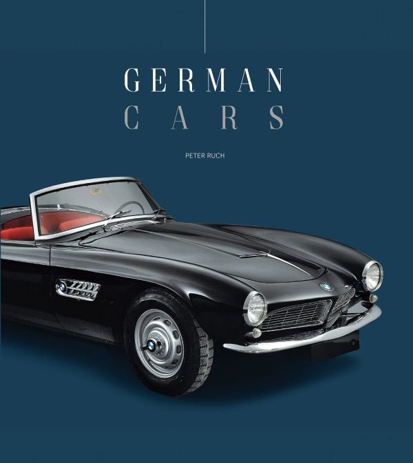 Book cover of German Cars; featuring a black 1958 BMW 507 classic car. Published by White Star.