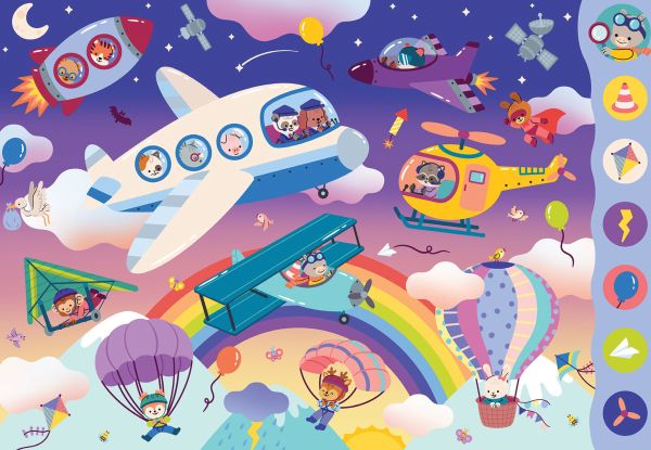 Book cover of Search and Find Vehicles; featuring animals driving cars, riding bikes, sailing boats and flying helicopters. Published by White Star.