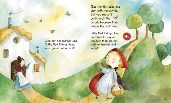 Book cover of The Storyteller: Little Red Riding Hood: Listen to the sound fairytales; featuring a small figure wearing a red cloak. Published by White Star.