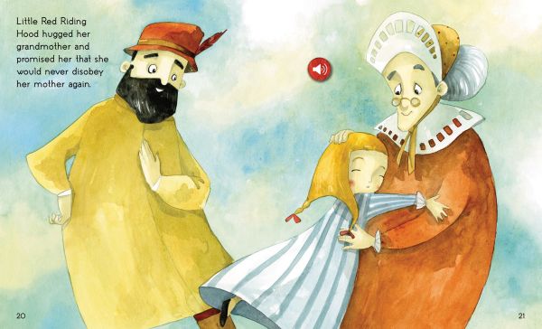 Book cover of The Storyteller: Little Red Riding Hood: Listen to the sound fairytales; featuring a small figure wearing a red cloak. Published by White Star.