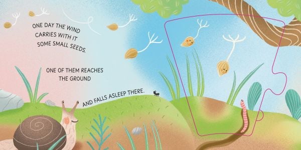 Book cover of Becoming A Flower: Grow-a-Puzzle; with a large orange flower with a smiley face. Published by White Star.