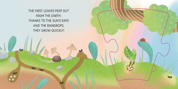 Book cover of Becoming A Flower: Grow-a-Puzzle; with a large orange flower with a smiley face. Published by White Star.