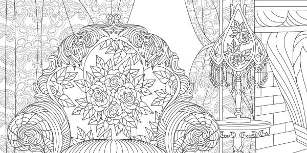 Dark Cozy Secret Rooms. Coloring Book