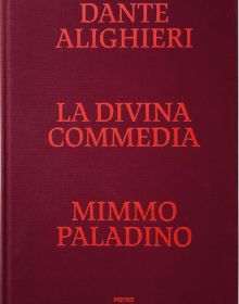 Orange capitalized font on burgundy cover of 'Divine Comedy Illustrated by Mimmo Paladino', by Forma Edizioni.