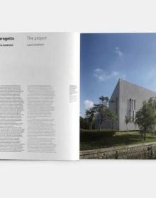 Modern architectural building with patterned surface and green trees below, on cover of 'Green Energy Laboratory, Archea Associati', by Forma Edizioni.