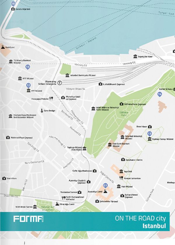 Book cover of Istanbul: On the Road Architecture Guides, with an aerial map of the city. Published by Forma Edizioni.