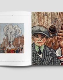 Book cover of Jan Fabre. Mosaics, with beige tiled mosaic with dark red font. Published by Forma Edizioni.