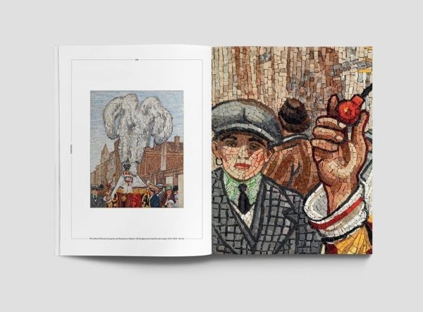 Book cover of Jan Fabre. Mosaics, with beige tiled mosaic with dark red font. Published by Forma Edizioni.