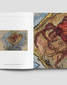 Book cover of Jan Fabre. Mosaics, with beige tiled mosaic with dark red font. Published by Forma Edizioni.