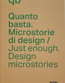 Brown cover of Just Enough, Design Microstories, with blue font. Published by Forma Edizioni.