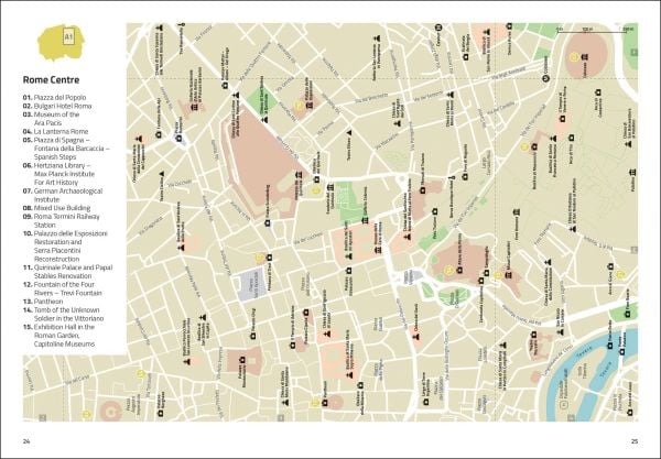 Book cover of Rome: On the Road Architecture Guides; featuring an aerial view of an area of the Italian capital. Published by Forma Edizioni.