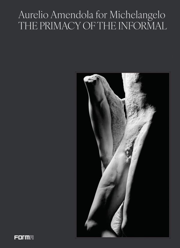 Book cover of Aurelio Amendola for Michelangelo: The Primacy of the Informal, featuring a sculpture of lower half of male figure. Published by Forma Edizioni.