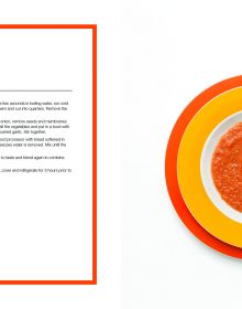 Purple and yellow font to top of orange cover of 'Pantone Foodmood', by Guido Tommasi Editore.