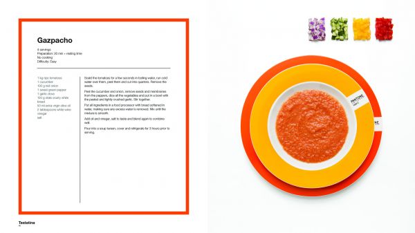 Purple and yellow font to top of orange cover of 'Pantone Foodmood', by Guido Tommasi Editore.
