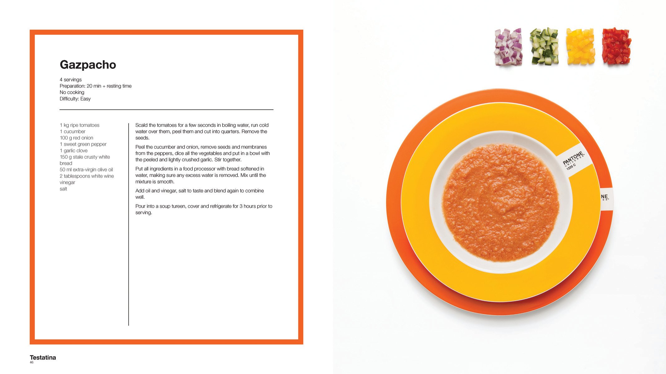 Purple and yellow font to top of orange cover of 'Pantone Foodmood', by Guido Tommasi Editore.