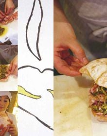 Salami and cheese panini on baking paper, on cover of 'The Pan'Ino', by Guido Tommasi Editore.
