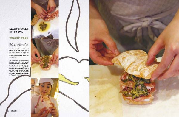 Salami and cheese panini on baking paper, on cover of 'The Pan'Ino', by Guido Tommasi Editore.