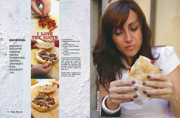 Salami and cheese panini on baking paper, on cover of 'The Pan'Ino', by Guido Tommasi Editore.