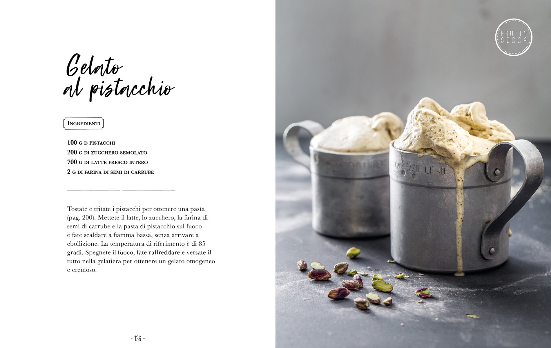 Scoop of pale ice cream, with sprigs of rosemary, and the book of ice cream in white font above