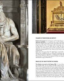 Book cover of Rome Eternal City, with the Tiber river and bridge, and the domed Pantheon building behind. Published by Scripta Maneant Editori.