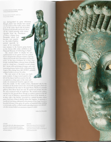 Book cover of Pompeii: A Life Revealed, featuring a bronze head with mouth open, and bright yellowing eyes. Published Scripta Maneant Editori.