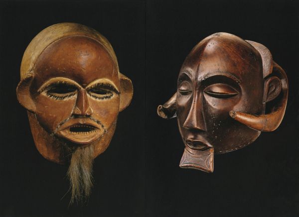 Book cover of Luba, Visions of Africa, featuring a dark, carved wooden mask with horn shapes near ears, published by 5 Continents Editions.