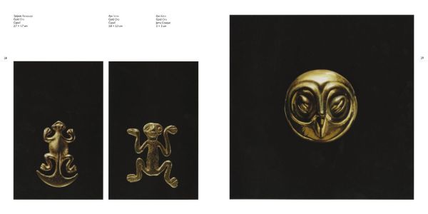 Black book cover of Charms in PreColumbian Ecuador, featuring a Pre-Columbian stone amulet of figure carrying ball in one hand. Published by 5 Continents Editions.